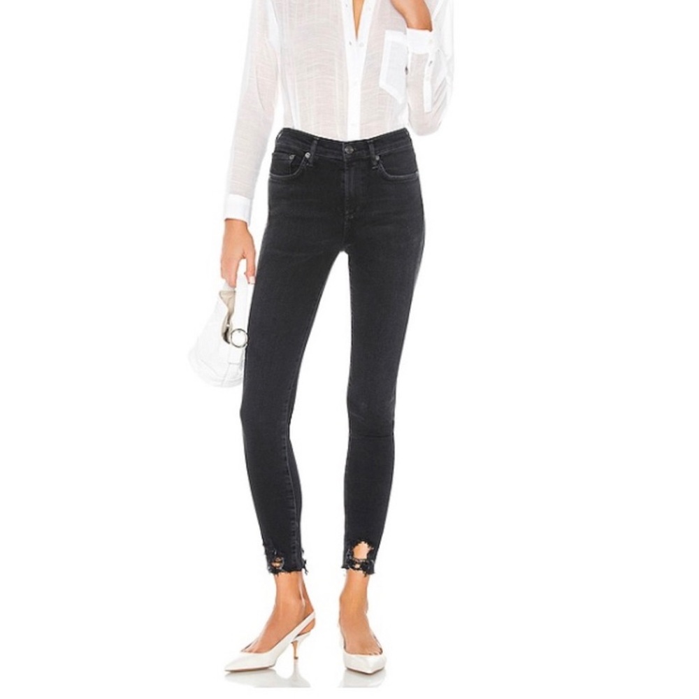 Agolde Washed Black Distressed Sophie Mid Rise Skinny Crop Jeans Size 30